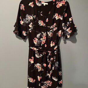 DR2 Black Flower Dress Size M Front Tie